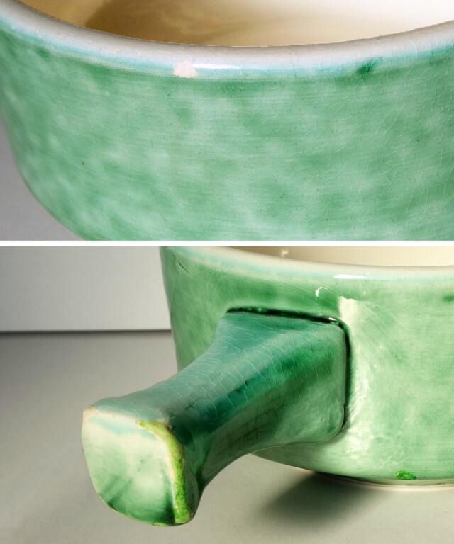 鶴デザインの陶器ボウル 取手がこわれています。中古 サラダボウル 中鉢 日本製 美濃焼 北欧 おしゃれ カフェオレ