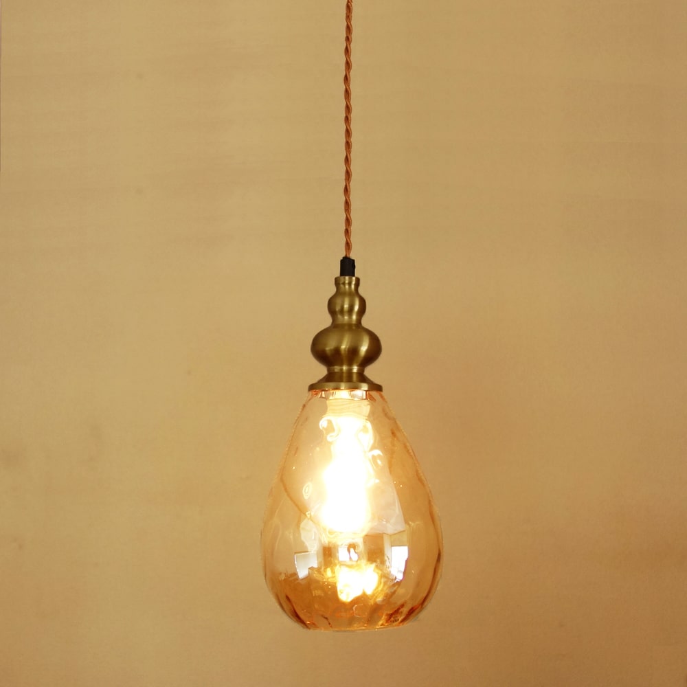 しずく型ガラスペンダントライト　アンバー