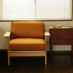 オーク木枠カバーリングソファ一人掛け