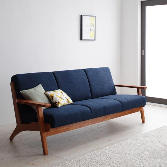 木枠3人掛けソファ　ファブリック張り