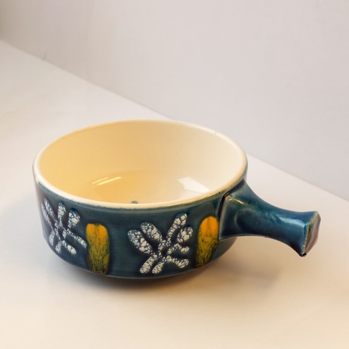 ビンテージ陶器ボウル青