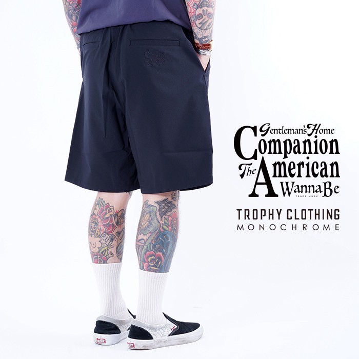 【LIMITED ITEM】TROPHY CLOTHING×AMERICAN WANNABE「"MONOCHROME" TROPICAL SHORTS / BLACK」ショートパンツ