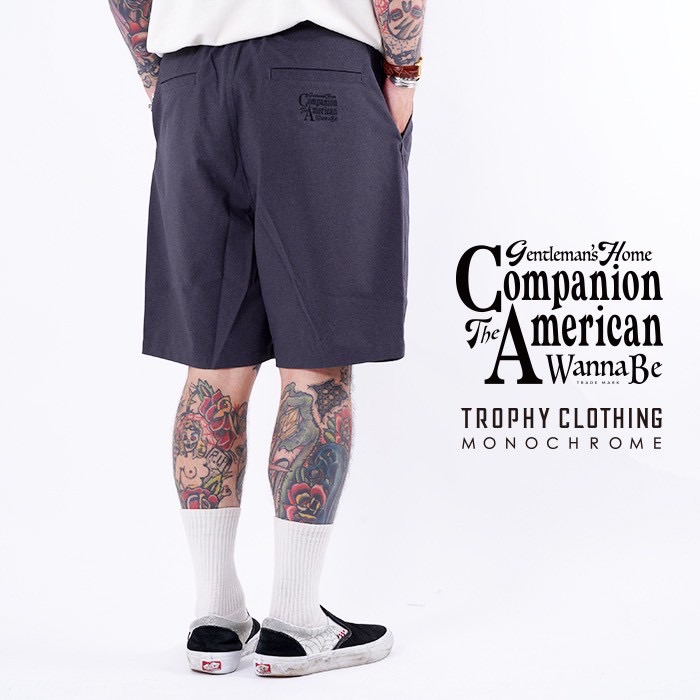 【LIMITED ITEM】TROPHY CLOTHING×AMERICAN WANNABE「"MONOCHROME" TROPICAL SHORTS / CHARCOAL」ショートパンツ