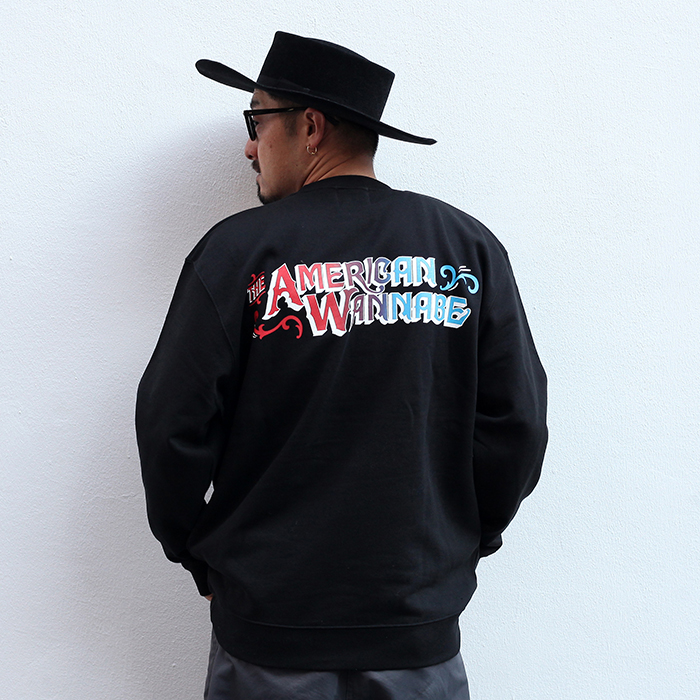 AMERICAN WANNABE/アメリカンワナビー「New Signboard Logo Crew Sweat / BLACK」クルーネックスウエット