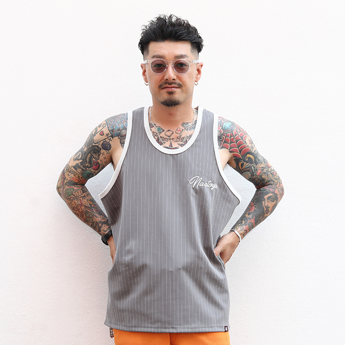 NASTOYS/ナストイズ「Stripe Over Tank Top / GRAY」オーバータンクトップ