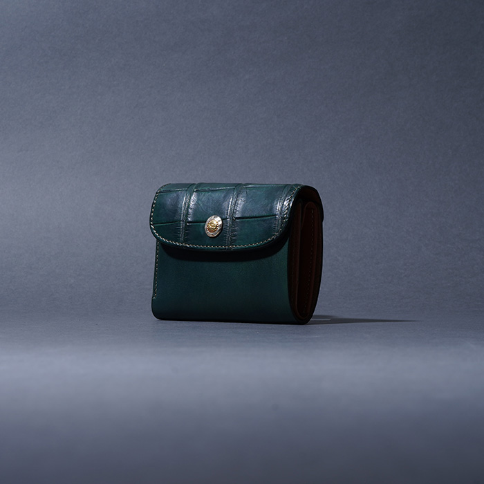 MOTO / モト「W10 CROCODILE×BELGIUM TAN LEATHER COMPACT WALLET / GREEN」ヌメクロコダイル×ベルギーヌメ コンパクトウォレット