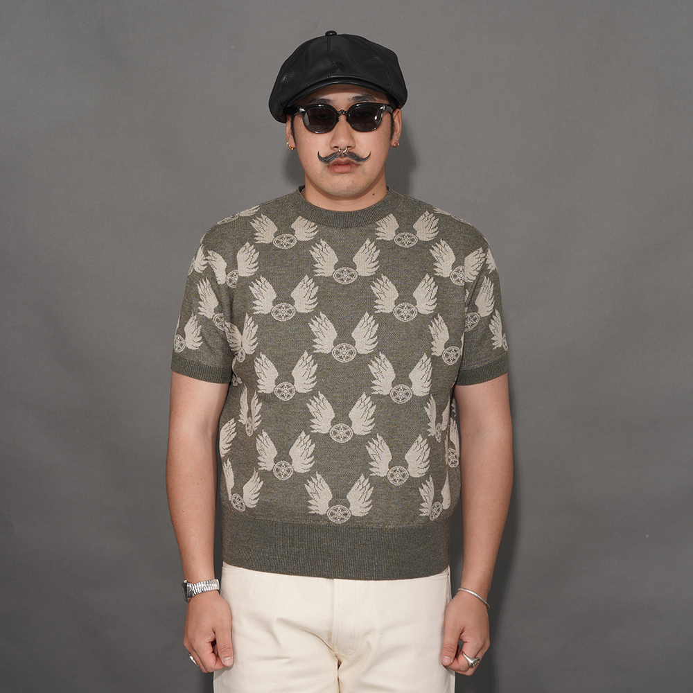 OLD CROW/オールドクロー「FLYING WHEELS - SUMMER SWEATER / OLIVE」サマーセーター