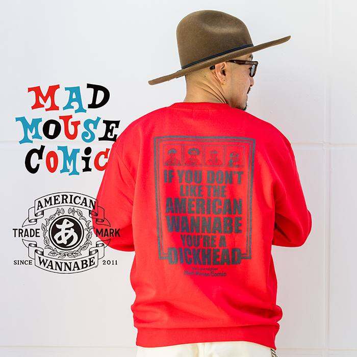 MAD MOUSE COMIC × AMERICAN WANNABE「MEMBERS Crew Sweat / RED」 コラボレーションクルースウェット