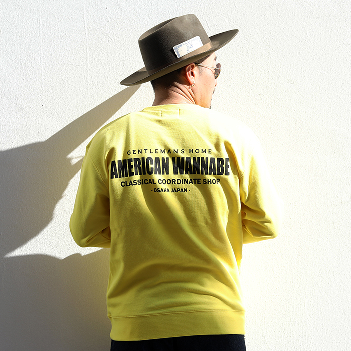 AMERICAN WANNABE/アメリカンワナビー「SHOP LOGO CREW SWEAT / YELLOW」 クルースウェット