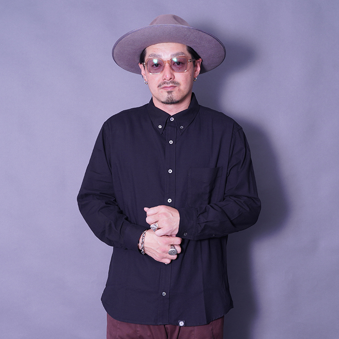 AMERICAN WANNABE/アメリカンワナビー「BUTTON-DOWN COLLAR SHIRT /  BLACK」ボタンダウンカラーL/Sシャツ