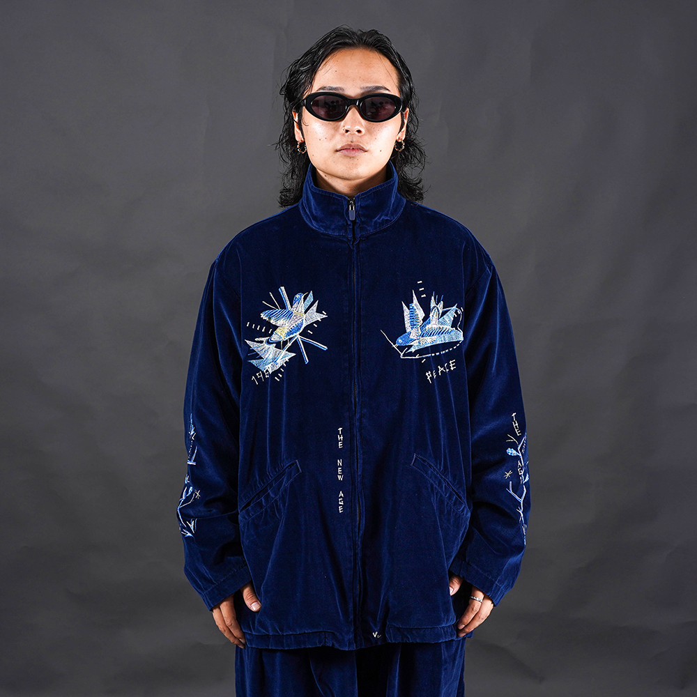 PORTER CLASSIC / ポータークラシック「VELVETEEN HIPPIE SOUVENIR ZIP UP JACKET / NAVY」ベルベットジップアップジャケット