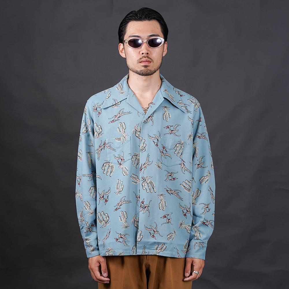 BY GLAD HAND/バイグラッドハンド「SPIRIT BIRD - L/S SHIRT / BLUE」オリジナルコットンレーヨン長袖シャツ