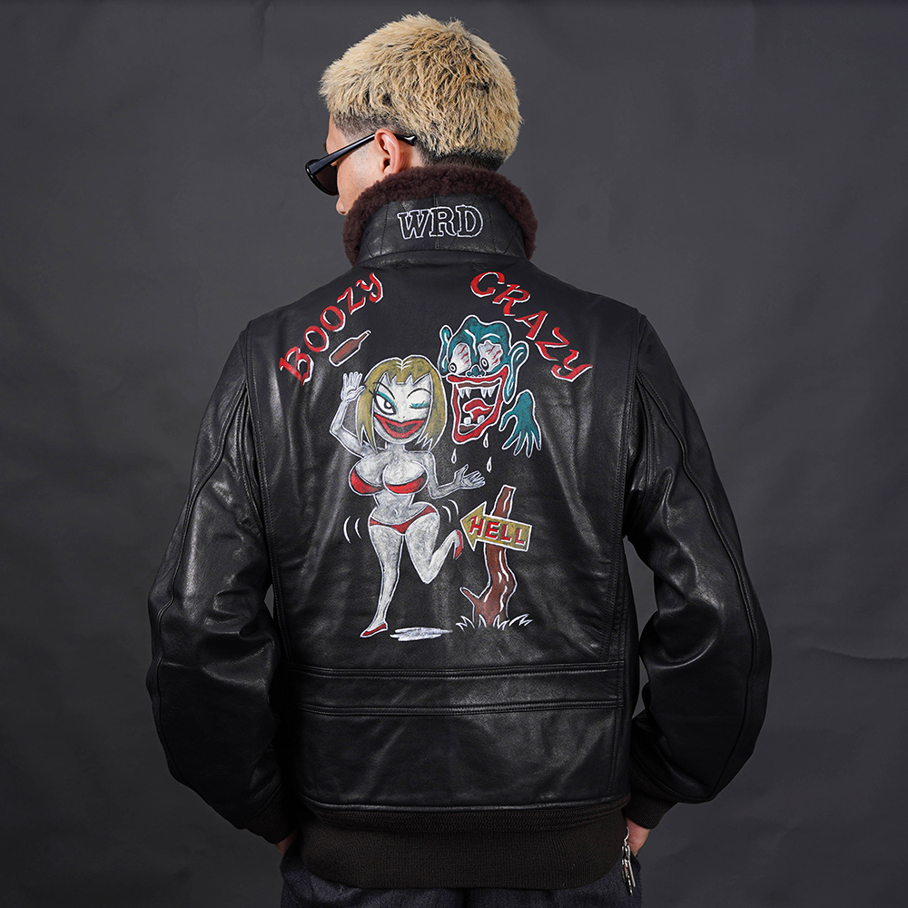 WEIRDO/ウィアード「BOOZY & CRAZY - G1 TYPE JACKET HAND PAINT / BLACK」G-1タイプゴートレザージャケット