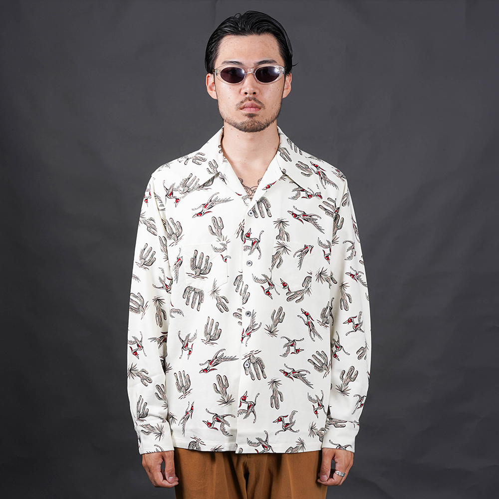 BY GLAD HAND/バイグラッドハンド「SPIRIT BIRD - L/S SHIRT / IVORY」オリジナルコットンレーヨン長袖シャツ