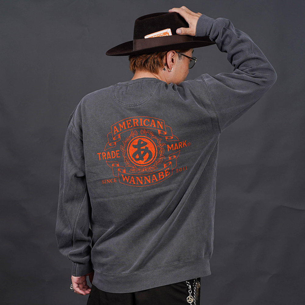 THE AMERICAN WANNABE/アメリカンワナビー「TRADE MARK Crew Sweat / BLACK」クルーネックスウェット