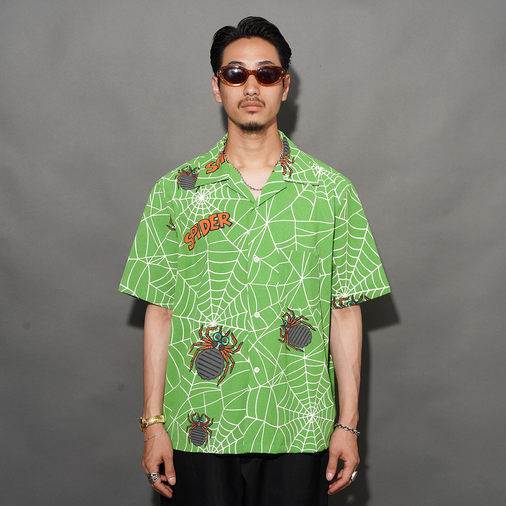 WEIRDO/ウィアード「SPIDER - S/S SHIRTS / GREEN」オリジナルポリエステル生地S/Sシャツ