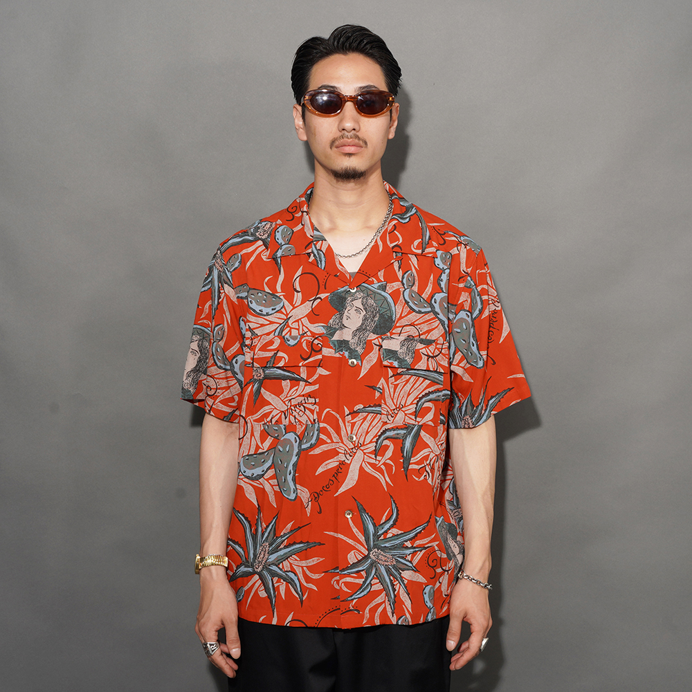 GANGSTERVILLE/ギャングスタービル「VILLA DE LOS GANS GUADALUPE - S/S SHIRTS / ORANGE」オリジナルレーヨン生地S/Sシャツ