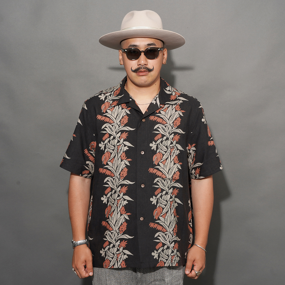 BY GLAD HAND/バイグラッドハンド「TROPICAL - S/S HAWAIIAN SHIRT / BLACK」オリジナルレーヨンリネン生地アロハS/Sシャツ