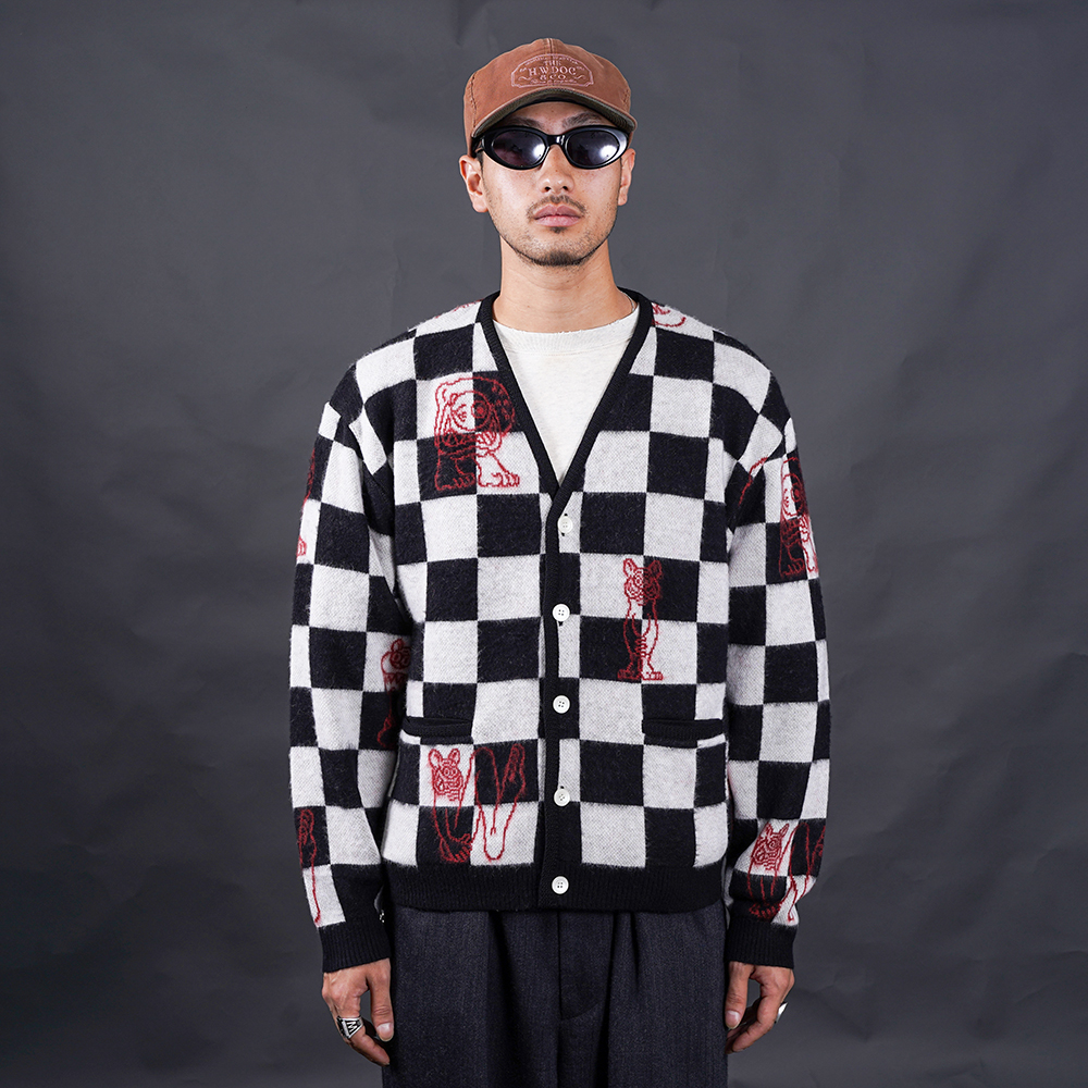 WEIRDO/ウィアード「WEIRDO INITIALS - CARDIGAN / BLACK」チェッカー柄カーディガン