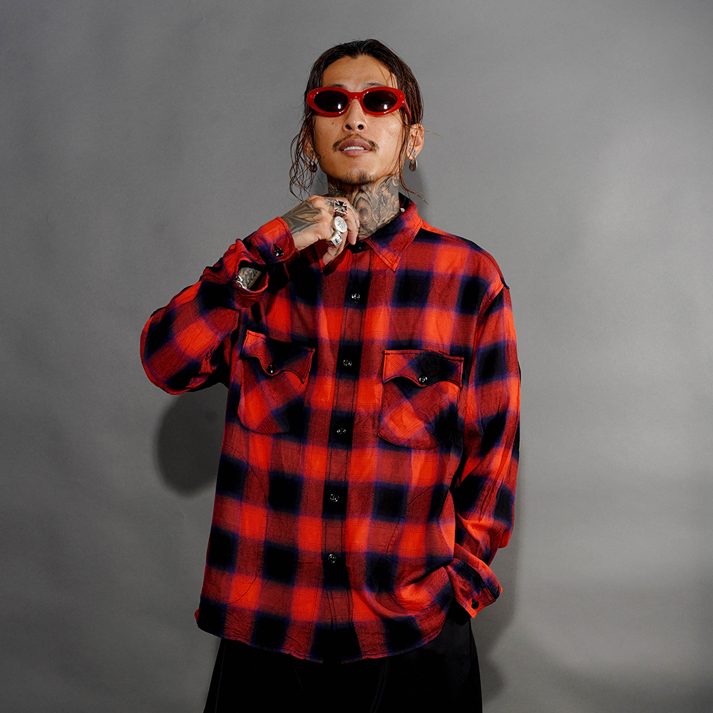 NASTOYS/ナストイズ「Ombre Skip L/S SHIRTS / RED」オンブレーチェックL/Sシャツ