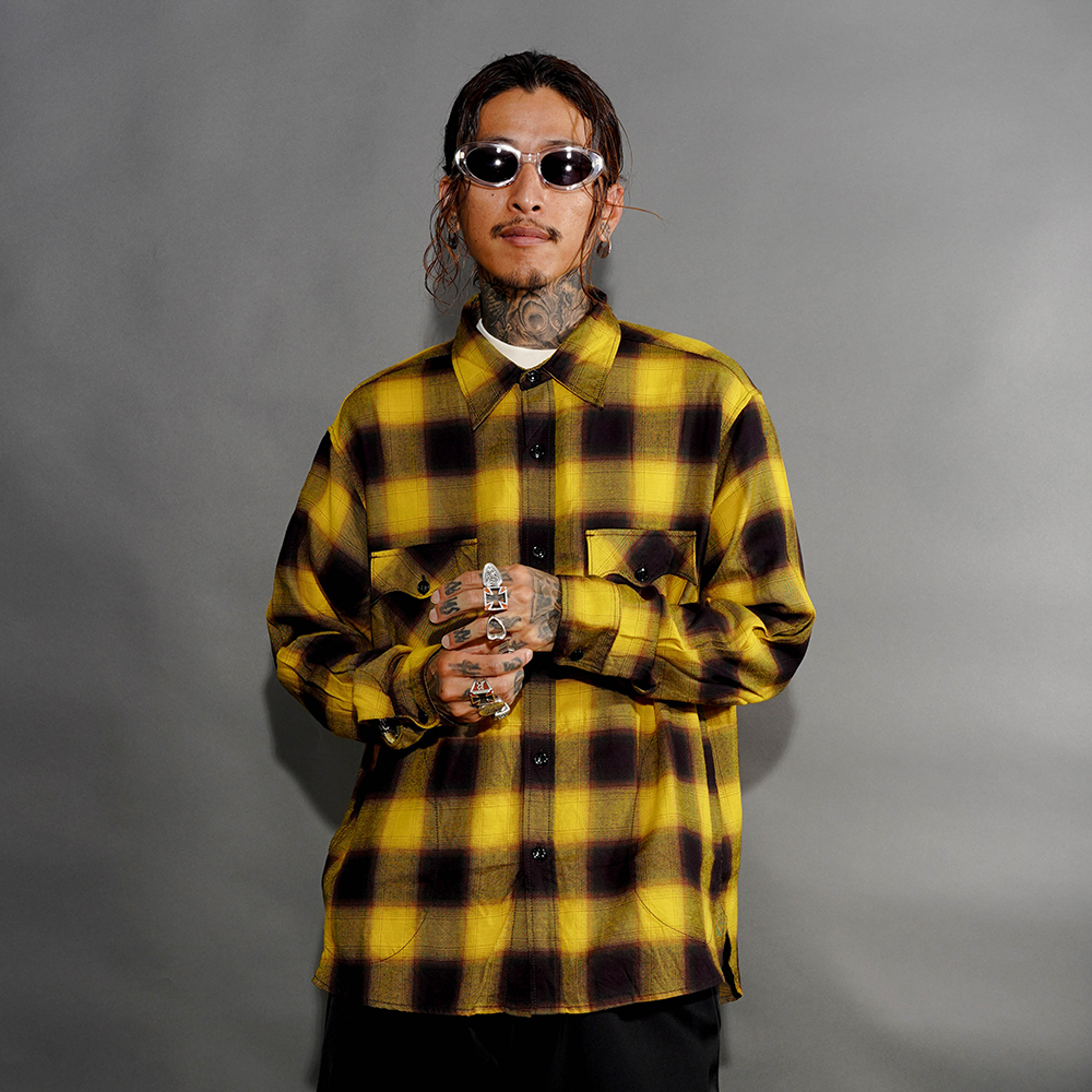 NASTOYS/ナストイズ「Ombre Skip L/S SHIRTS / YELLOW」オンブレーチェックL/Sシャツ