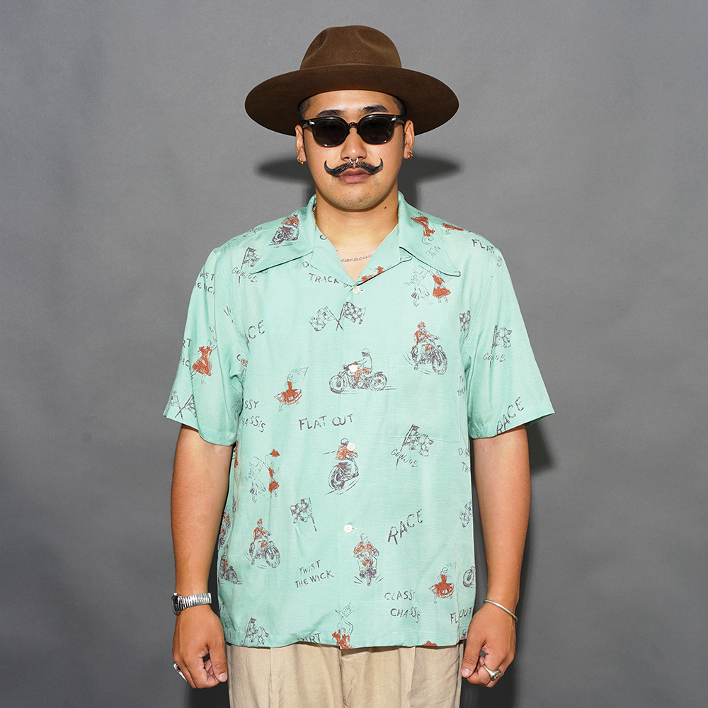 OLD CROW/オールドクロー「Spirit of 101- S/S SHIRTS / GREEN」オリジナルレーヨンリネンS/Sシャツ