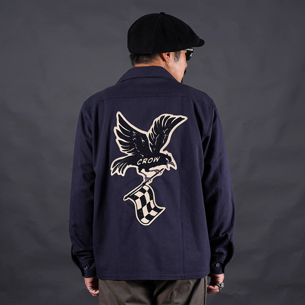 OLD CROW/オールドクロー「THE RACING CROW - L/S WORK SHIRTS / NAVY」長袖ワークシャツ
