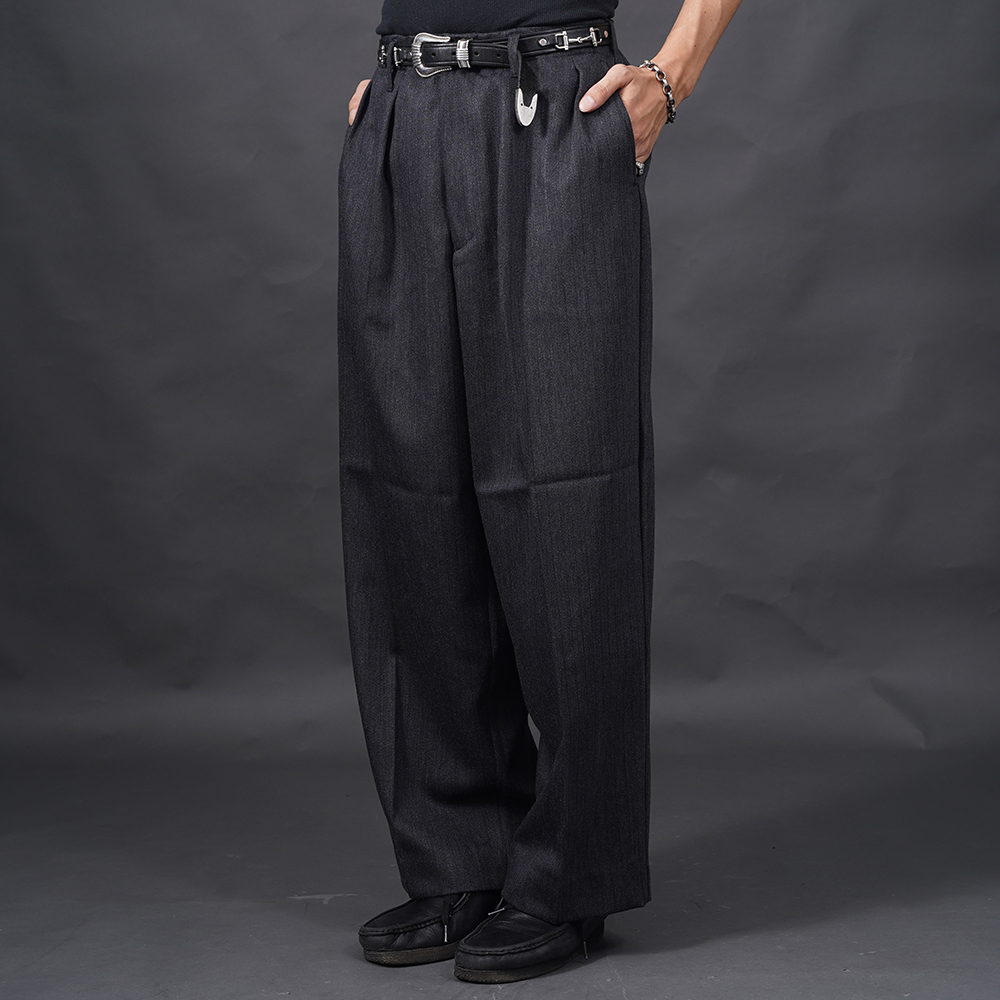 GANGSTERVILLE/ギャングスタービル「BOWERY BHOYS - TROUSERS / BLACK」ウールストライプワイドトラウザー