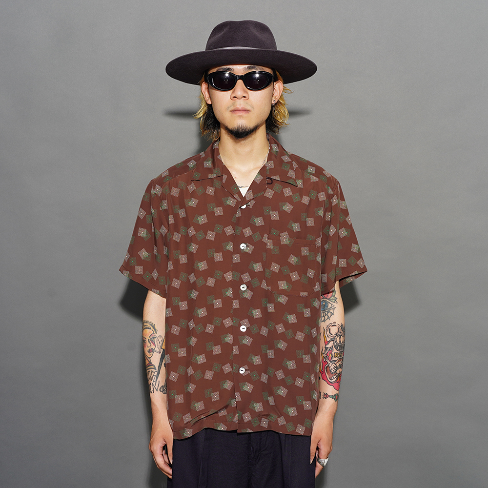 TROPHY CLOTHING/トロフィークロージング「Town Craft Rayon S/S Shirt / BROWN」オープンカラーS/Sシャツ