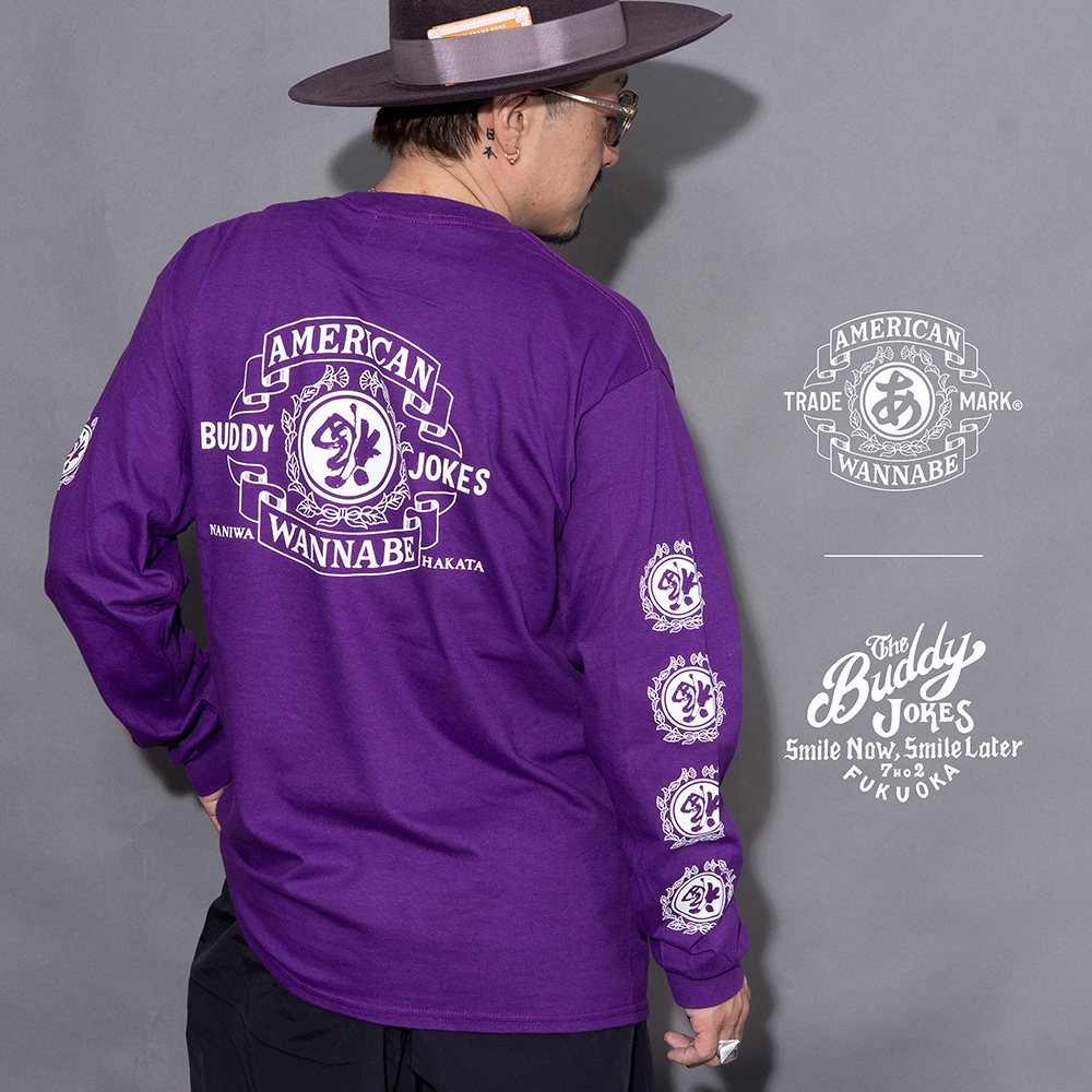 【LIMITED ITEM】BUDDY JOKES×AMERICAN WANNABE「 BW TRADE MARK L/S TEE / PURPLE」L/S Tシャツ
