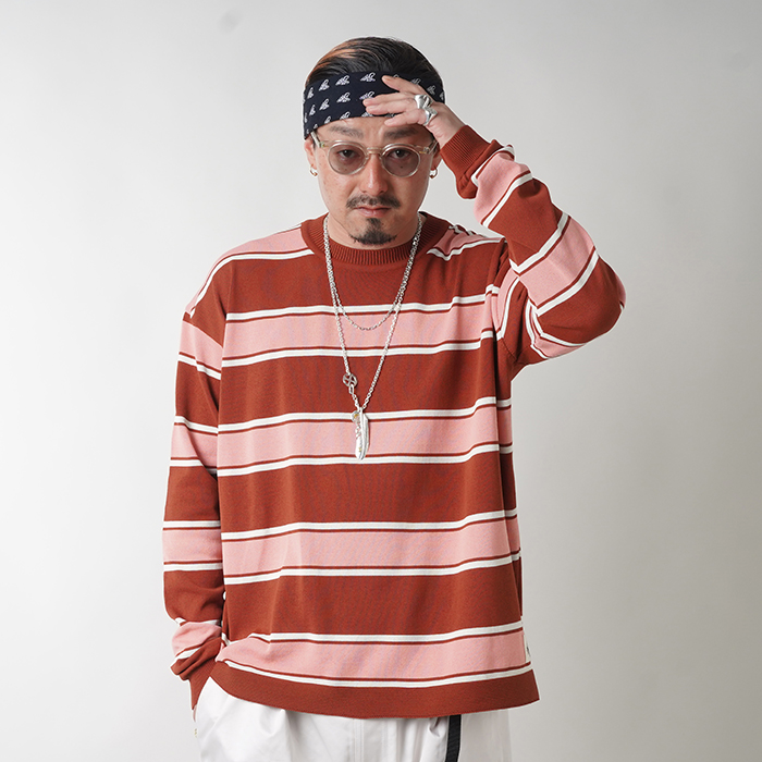 NASTOYS/ナストイズ「Border Crew Neck L/S Knit / BROWN」ボーダークルーネックL/Sニット