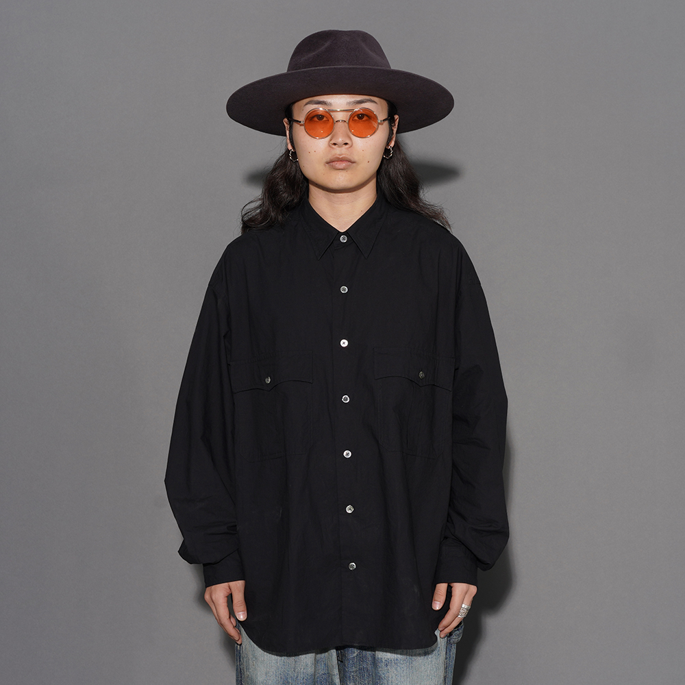 PORTER CLASSIC / ポータークラシック「ROLL UP TRAVELER'S SHIRT / BLACK」ロールアップL/Sシャツ