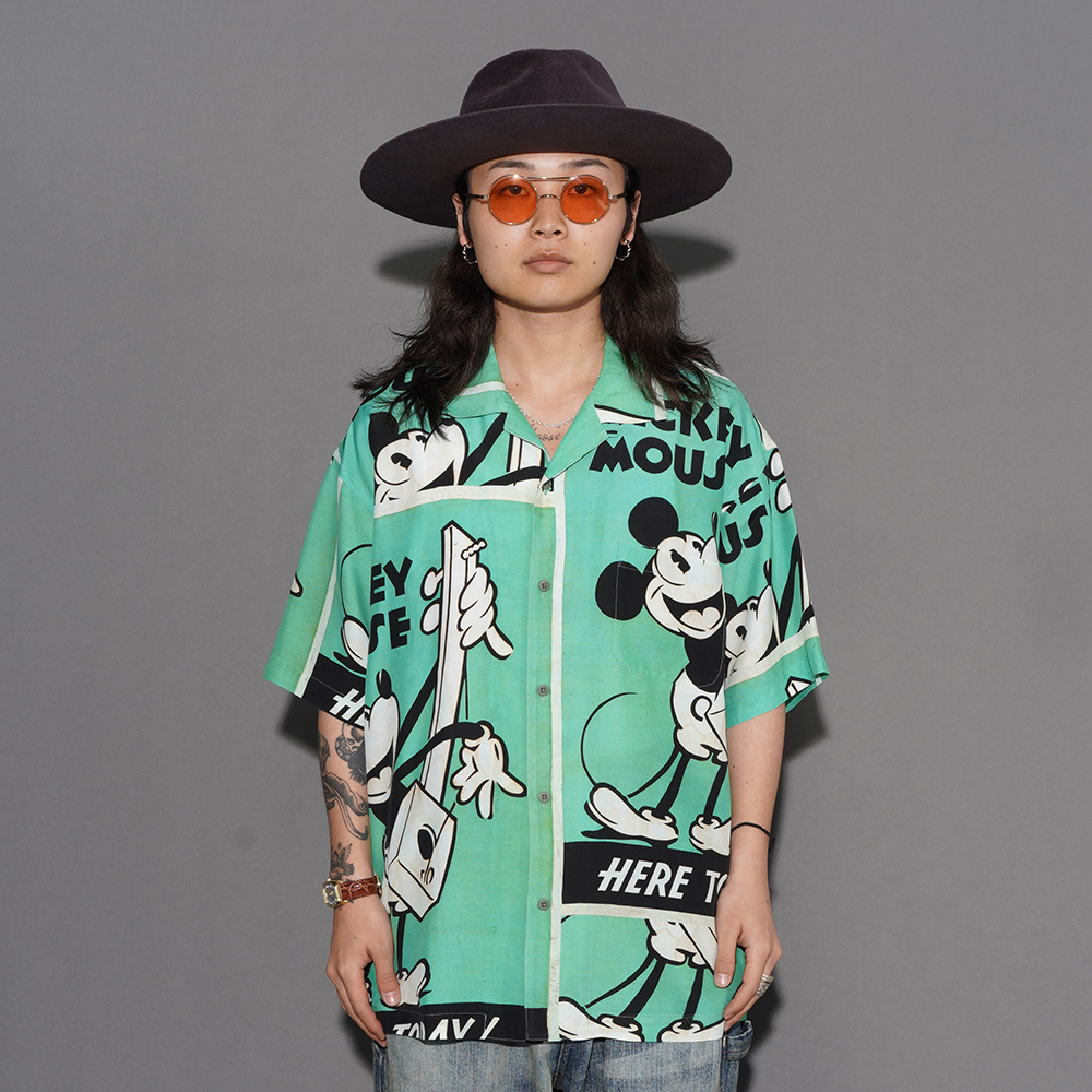 PORTER CLASSIC / ポータークラシック「DISNEY VP / PC ALOHA COLLECTION ALOHA SHIRT / MICKEY & GUITAR / GREEN」ディズニーアロハS/Sシャツ