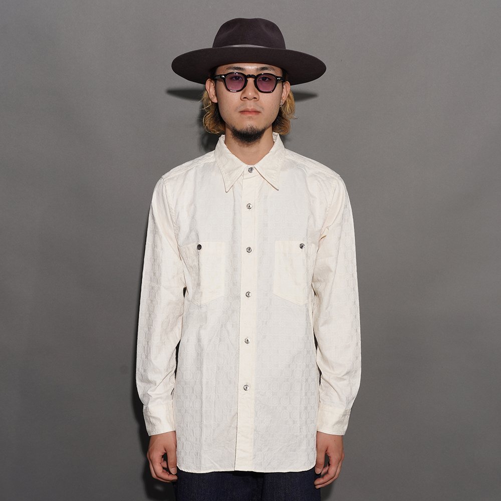 BLACK SIGN/ブラックサイン「Fine Pattern Jacquard Open Pocket Work Shirt / Salt White」ワークシャツ