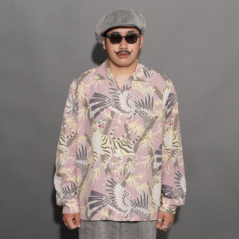 BY GLAD HAND/バイグラッドハンド「GLAD RAW - L/S HAWAIIAN SHIRT / PINK」オリジナルレーヨンシルク生地アロハL/Sシャツ