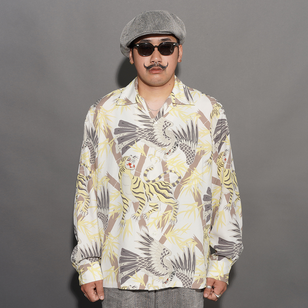 BY GLAD HAND/バイグラッドハンド「GLAD RAW - L/S HAWAIIAN SHIRT / WHITE」オリジナルレーヨンシルク生地アロハL/Sシャツ