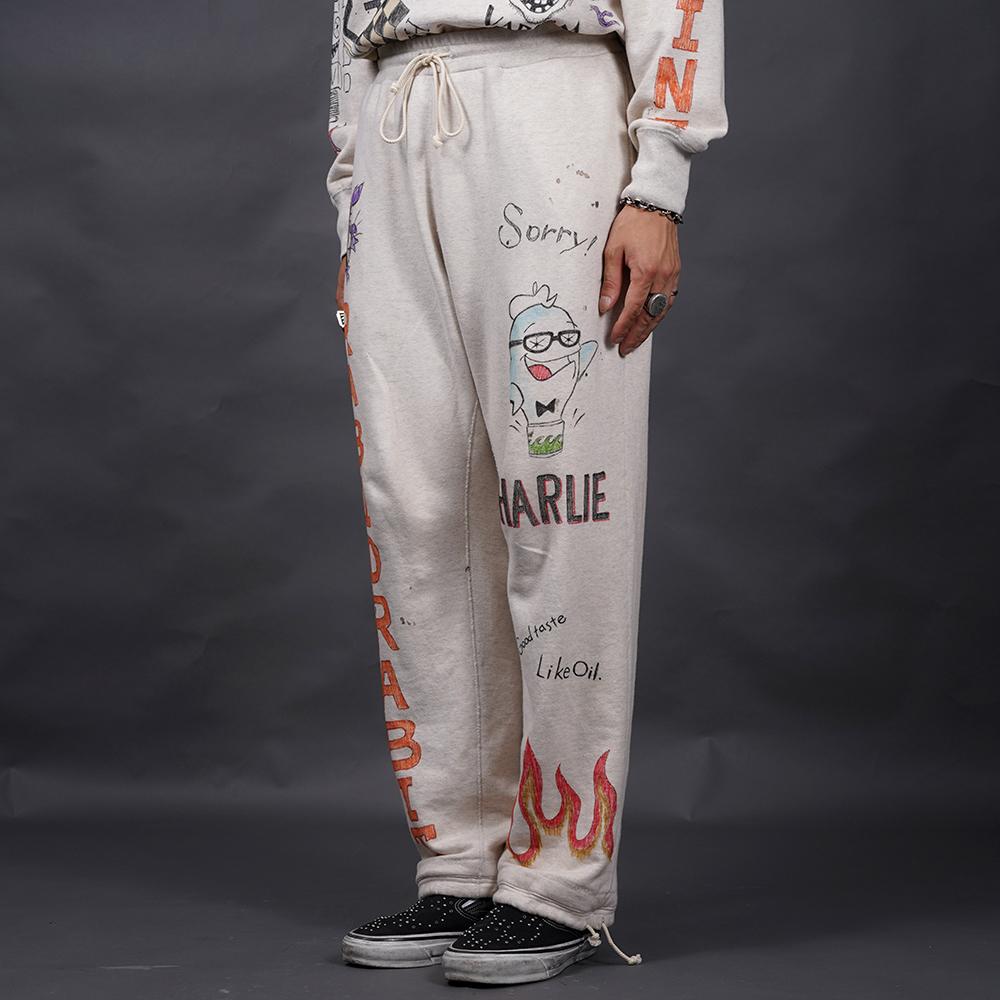 WEIRDO/ウィアード「CHARLIE WEIRDO - SWEAT PANTS / OATMEAL」ハンドペイントスウェットパンツ