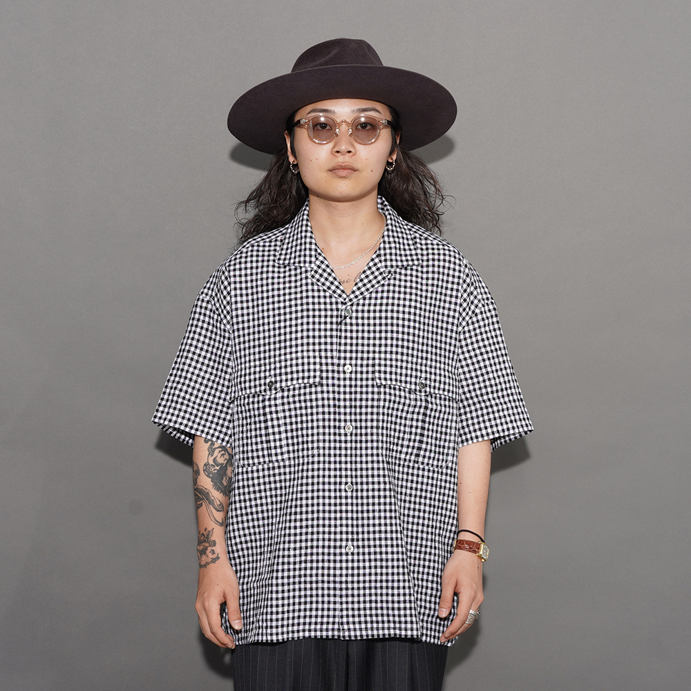 PORTER CLASSIC / ポータークラシック「KEROUAC LINEN GINGHAM CHECK SHIRT / BLACK」ケルアックリネンチェックS/Sシャツ