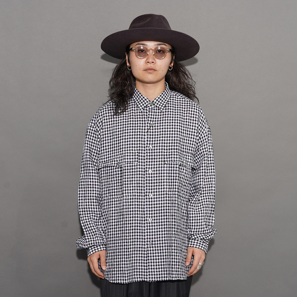 PORTER CLASSIC / ポータークラシック「ROLL UP LINEN GINGHAM CHECK SHIRT / BLACK」ロールアップL/Sシャツ