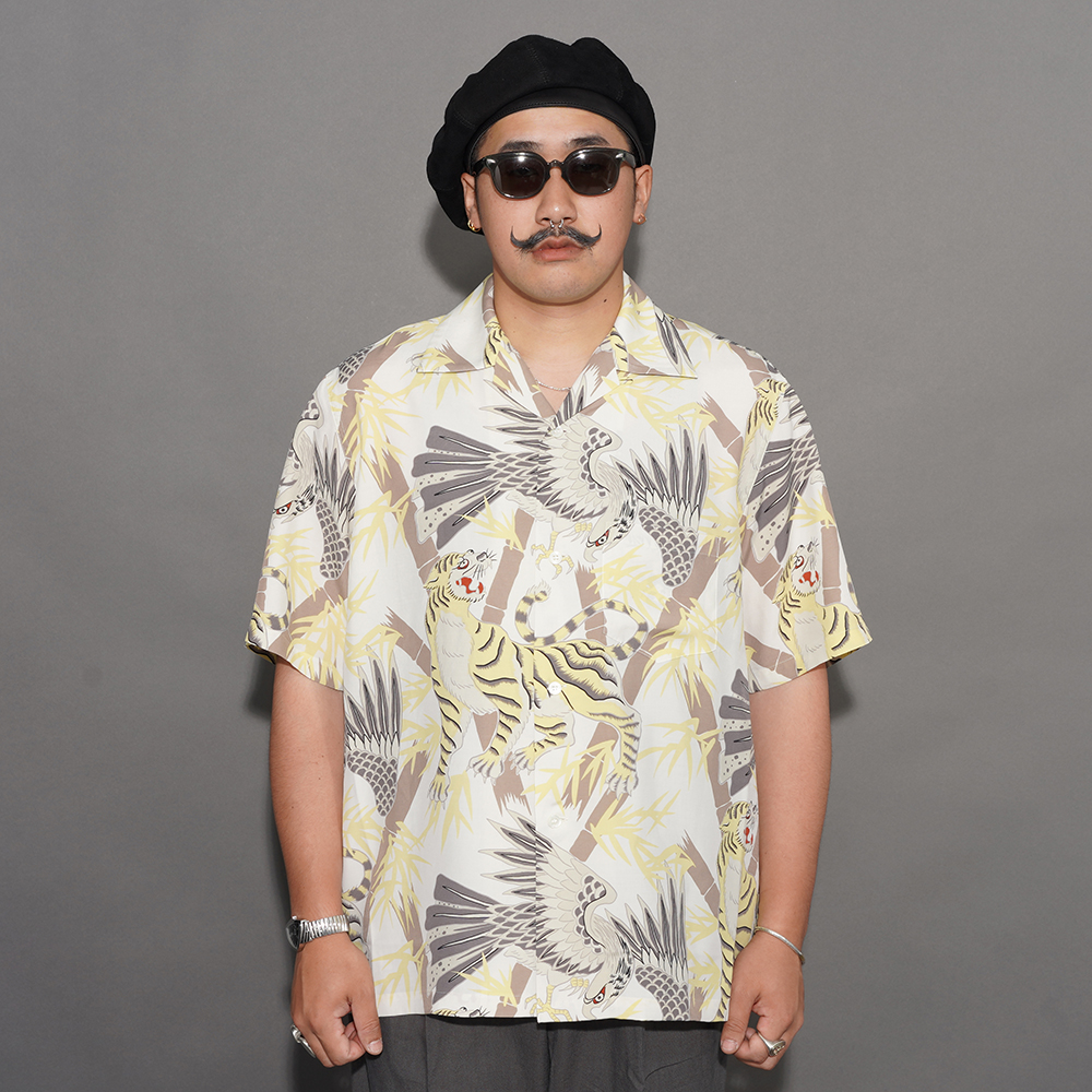 BY GLAD HAND/バイグラッドハンド「GLAD RAW - S/S HAWAIIAN SHIRT / WHITE」オリジナルレーヨンシルク生地アロハS/Sシャツ
