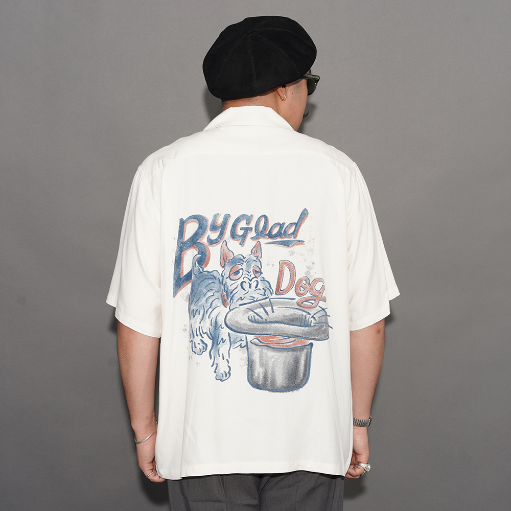 BY GLAD HAND/バイグラッドハンド「GLADDING DOG - S/S BACK PANEL SHIRT / IVORY」バックパネルS/Sシャツ