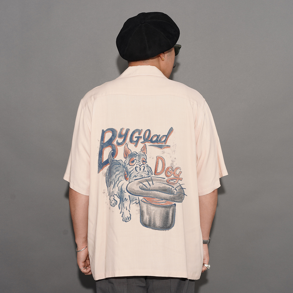 BY GLAD HAND/バイグラッドハンド「GLADDING DOG - S/S BACK PANEL SHIRT / PINK」バックパネルS/Sシャツ