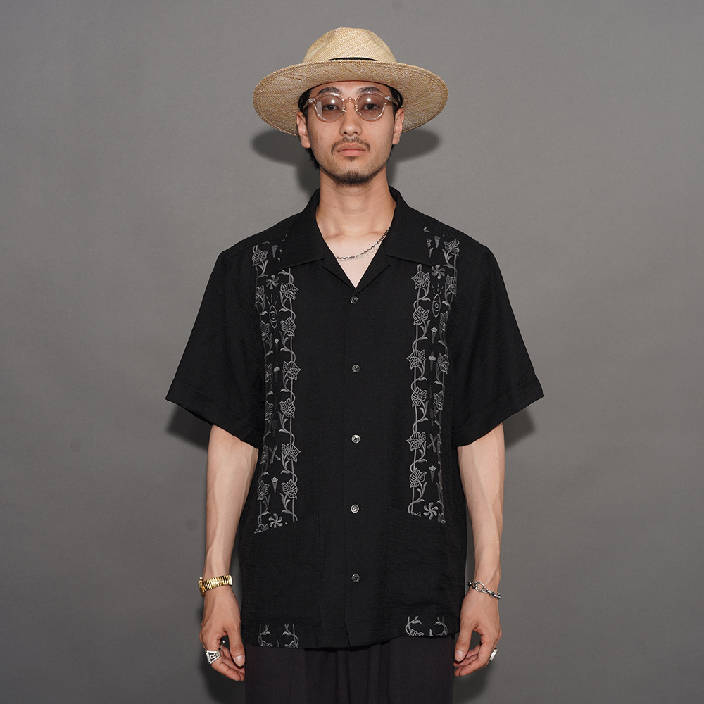 GANGSTERVILLE/ギャングスタービル「memento mori - S/S GUAYABERA SHIRTS / BLACK」グアヤベラS/Sシャツ