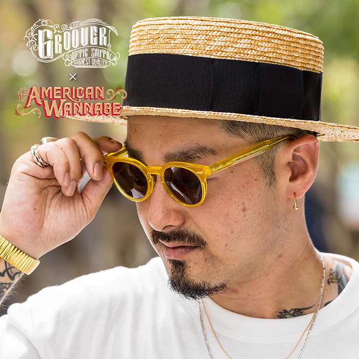 【限定】GROOVER×AMERICAN WANNABE「FOKKER Limited COLOR/ YELLOW×BROWN,YELLOW×GRAY」アセテート製眼鏡リミテッドカラー
