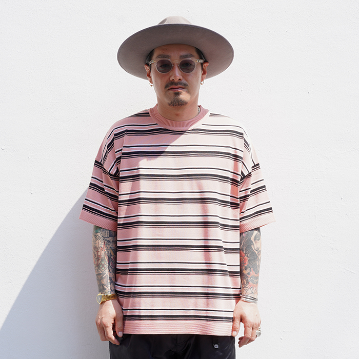 NASTOYS/ナストイズ「Border Crew Neck S/S Knit / PINK」ボーダークルーネックS/Sニット