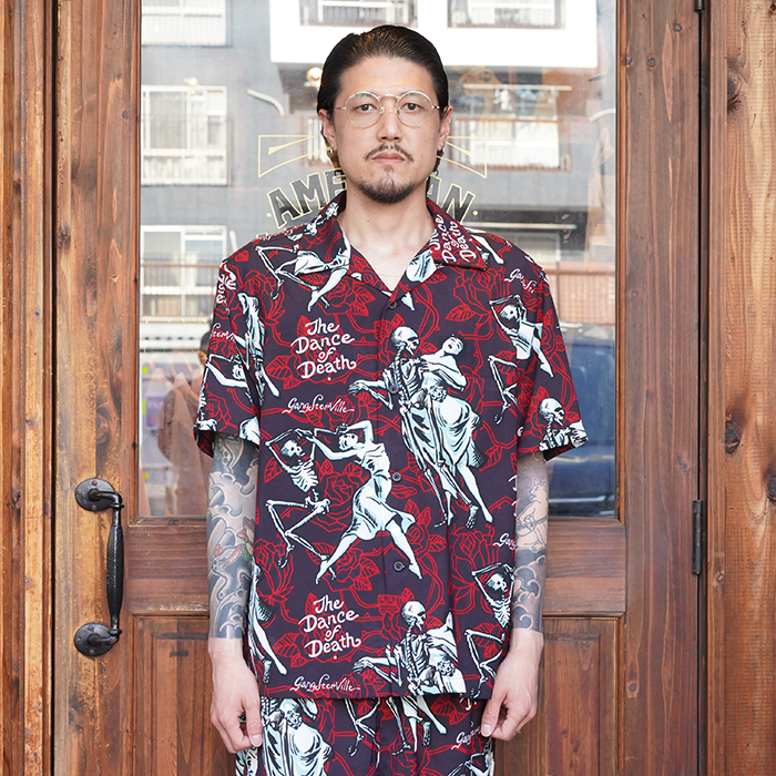 GANGSTERVILLE/ギャングスタービル「DANCE OF DEATH - S/S SHIRTS / BLACK」オリジナル総柄S/Sシャツ