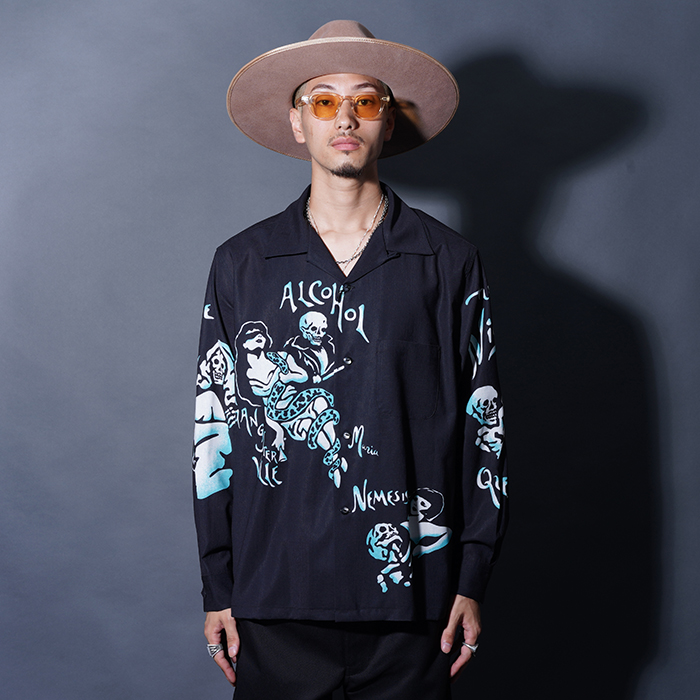 GANGSTERVILLE/ギャングスタービル「TOTENTANZ - L/S SHIRTS / BLACK×SAX」オリジナルポリエステルL/Sシャツ