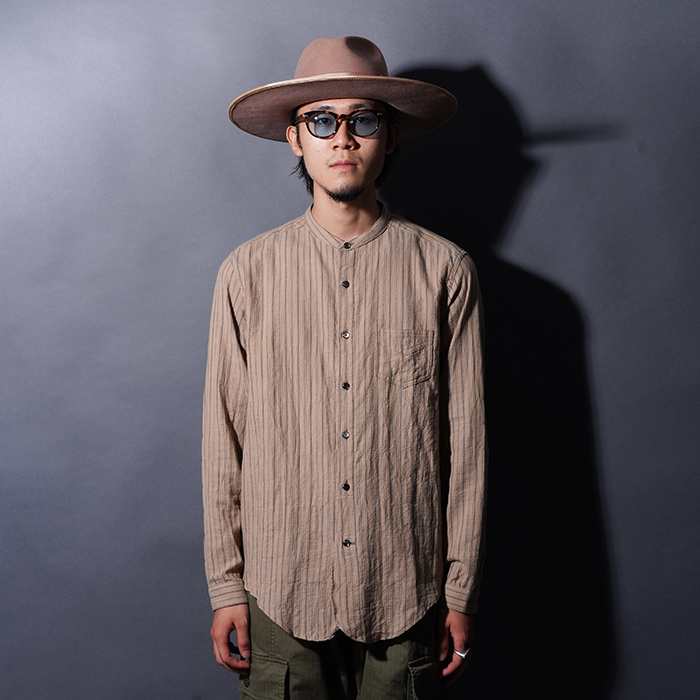 BLACK SIGN/ブラックサイン「Antique Cloth Band Collar Immigrant Shirt / Wheat Beige」アンティッククロスバンドカラーイミグラントシャツ
