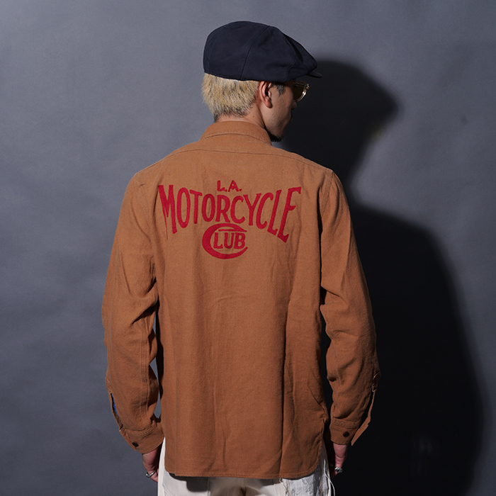 OLD CROW/オールドクロー「L.A. MOTORCYCLE CLUB - L/S SHIRTS / BROWN」ワークL/Sシャツ