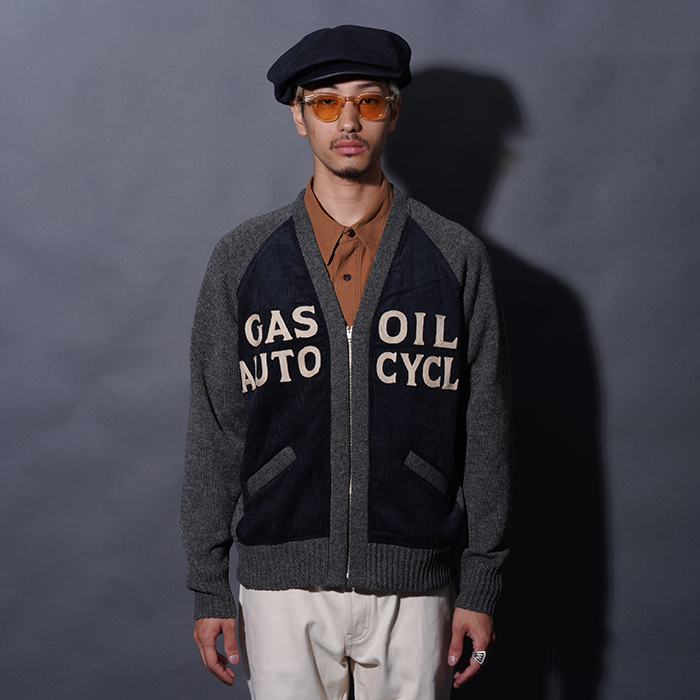 OLD CROW/オールドクロー「GASOIL AUTOCYCLE - ZIPPERED SWEATER / BLACK」ジップアップセーター